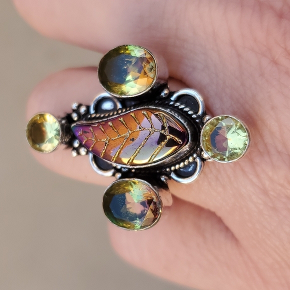 New Carved Rainbow Hematite, Citrine and Ametrine 925 Silver Ring. - Picture 6 of 13